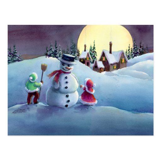BONECO DE NEVE & MIÚDOS por SHARON SHARPE Cartao Postal
