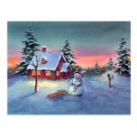BONECO DE NEVE & TRENÓ por SHARON SHARPE Cartão Postal