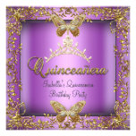 Borboleta roxa cor-de-rosa do ouro de Quinceañera  Convite Personalizado