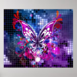 Borboleta roxa no poster 2 do fundo do mosaico