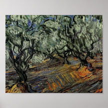 Bosque verde-oliva de Van Gogh, céu azul brilhante Impressão