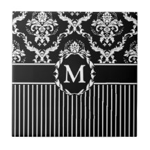 Branco elegante no damasco preto azulejo