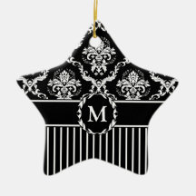 Branco elegante no damasco preto ornamento para arvore de natal