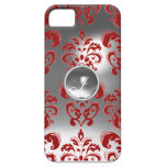 Branco vermelho do MONOGRAMA da GEMA do DAMASCO Capa iPhone 5
