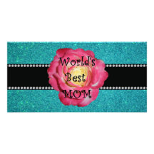 Brilho de turquesa da mamã do mundo o melhor cartões com foto personalizados
