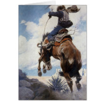 Bucking por NC Wyeth, Natal do vaqueiro do vintage Cartao