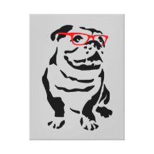 Buldogue com vidros vermelhos impressão de canvas esticadas