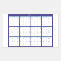 Calendar 2013 inglês adesivos em forma retangular