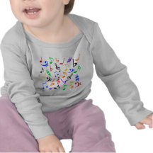 Camisa longa da luva do bebê das notas musicais tshirts