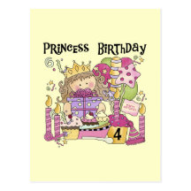 Camiseta e presentes da princesa 4ns aniversário d cartões postais