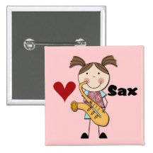 Camiseta e presentes fêmeas do jogador de saxofone boton