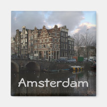 Canais em Amsterdão Imãs De Geladeira