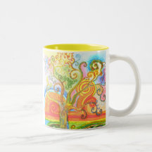 Caneca com um design psicadélico colorido da árvor