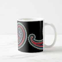 Caneca preta vermelha de Paisley do vintage retro 