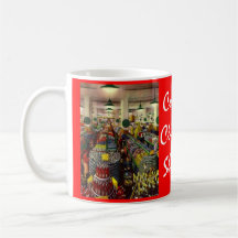 Caneca retro do cliente das prateleiras de loja do