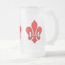 Caneca vermelha do vidro de fosco da flor de lis d