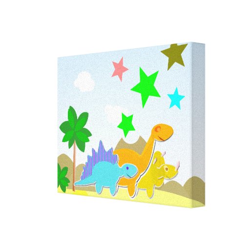 Canvas pequenas bonitos de três dinossauros impressão de canvas esticada