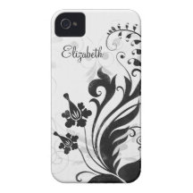 Capa de iphone 4 floral branco preto personalizado capas iPhone 4 Case-Mate