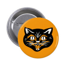 Cara do gato do vintage do Dia das Bruxas Pins