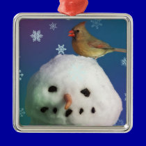 Cardeal e boneco de neve ornamentos
