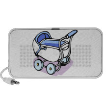 carrinho de bebê azul caixinhas de som