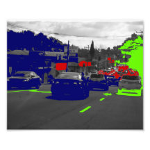 Carros verdes do vermelho azul impressão de fotos