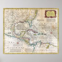 Carta 1720 das Índias Ocidentais Poster