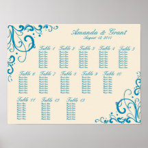 Carta do assento do Flourish do azul e do creme Impressão