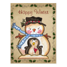 Cartão bonito do boneco de neve cartao postal