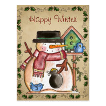 Cartão bonito do boneco de neve cartão postal