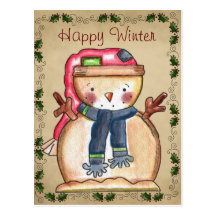 Cartão bonito do boneco de neve cartão postal