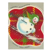 Cartão bonito do vintage do boneco de neve cartoes postais