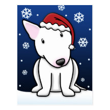 Cartão branco do Natal de Kawaii bull terrier Cartões Postais