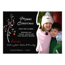 Cartão com fotos vermelho da árvore de Natal do de Convites Personalizado