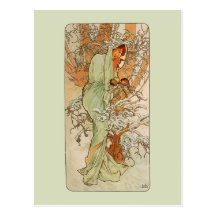 Cartão da menina de NouveauWinter da arte de Mucha Cartão Postal