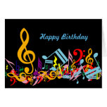 Cartão de aniversário colorido das notas musicais