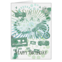 Cartão de aniversário retro - retro moderno - músi