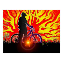 Cartão de ardência do cavaleiro da bicicleta cartão postal