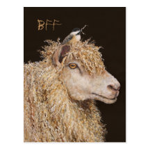Cartão de BFF com carneiros e chickadee Cartao Postal