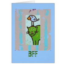 Cartão de BFF com gato e o pássaro verdes