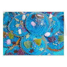 Cartão de cumprimentos azul dos cupcakes