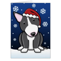 Cartão de Natal branco preto de Kawaii bull terrie