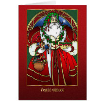Cartão de Natal checo - Papai Noel - vermelho e ou