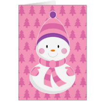 Cartão de Natal cor-de-rosa do boneco de neve