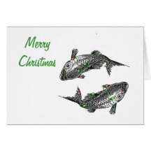 Cartão de Natal horizontal dos peixes com texto