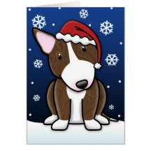Cartão de Natal rajado de Kawaii bull terrier