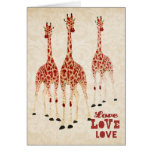 Cartão do amor dos girafas da rosa vermelha
