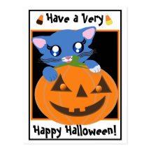 Cartão do gatinho de Toon da abóbora de Skye Cartoes Postais