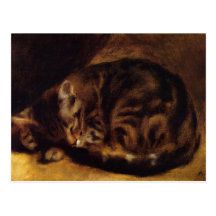 Cartão do gato do sono de Renoir Cartões Postais