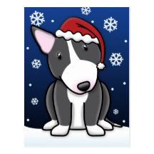 Cartão do Natal de Kawaii BW bull terrier Cartão Postal